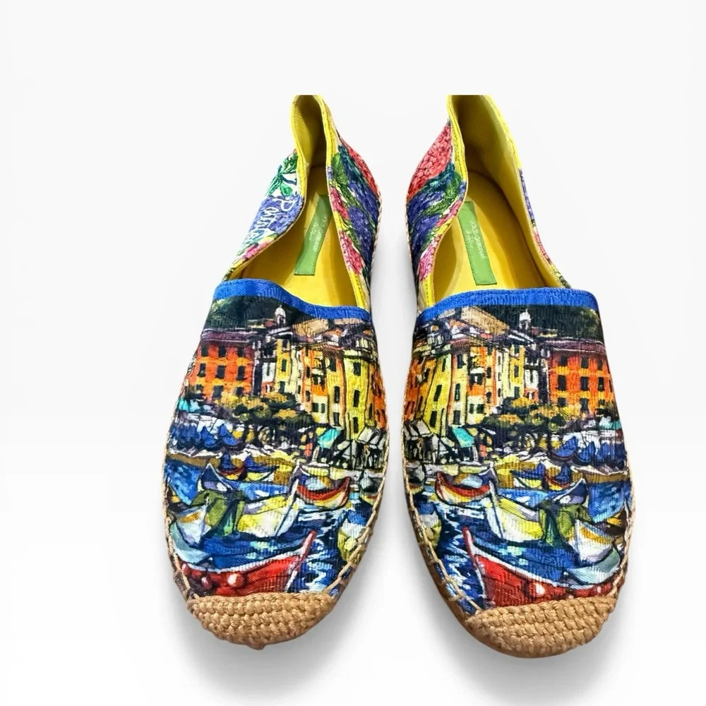 Dolce & Gabbana Portofino Italia Coastal Scenery Brocade Espadrilles EU 37 US 7